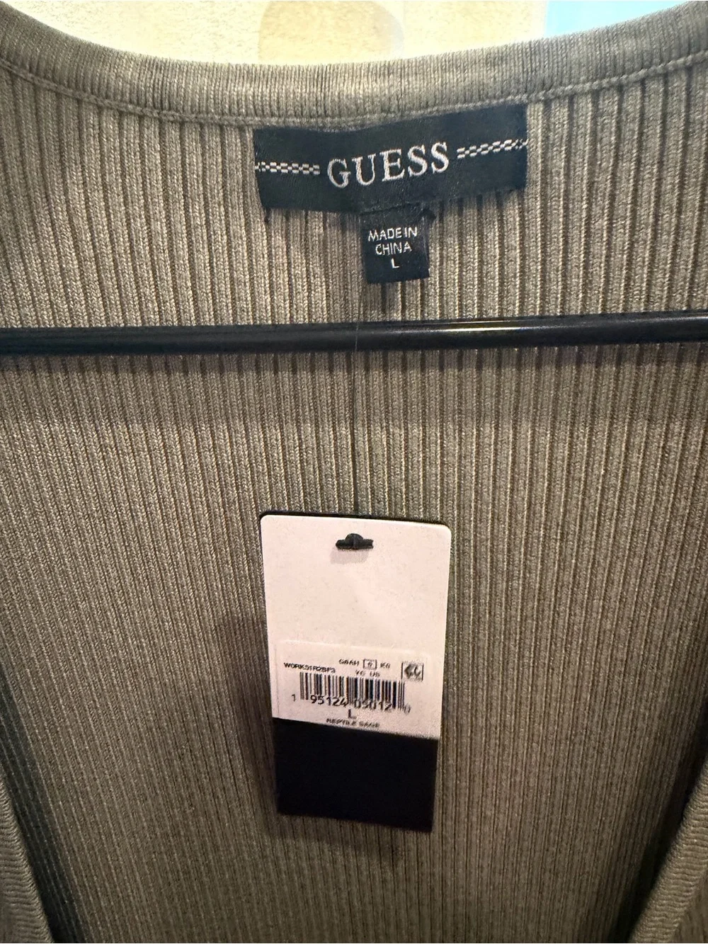 GUESS Olive Ribbed Wrap-Front Cardigan size Large New